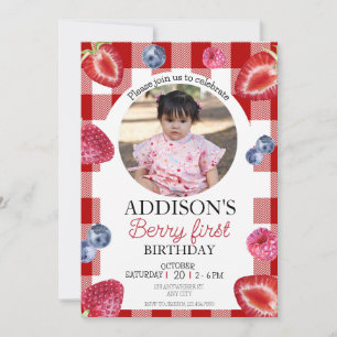 Invitation Jolie photo Rouge Bleu Berry Sweet 1er anniversair