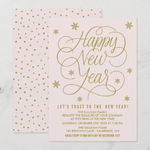 Invitation Jolie Pink & Gold Nouvel An de la fête de la Révei