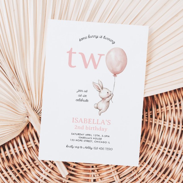 Invitation Jolie Pink Lapin Lapin Lapin Fille 2e Anniversaire (Some Bunny Turning Two 2nd Birthday Invitation)