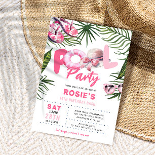 Invitation Jolie Pink Pool Party Fille Anniversaire