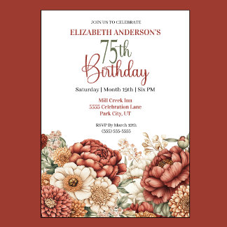 Invitation Jolie Pivoine d'Automne 75e Anniversaire