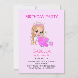 Invitation Jolie princesse à la fête d'anniversaire 6 ans sur
