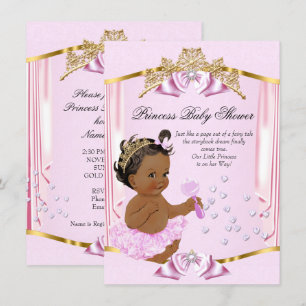 Invitation Jolie Princesse Baby shower Or rose Ethnic