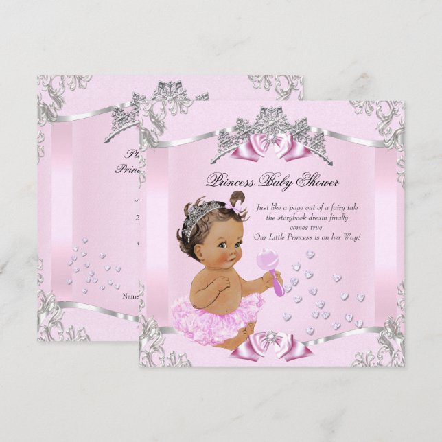 Invitation Jolie Princesse Baby shower Pink Tutu Brunette (Devant / Derrière)