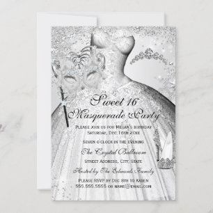 Invitation Jolie princesse d'argent Masquerade Sweet 16 Invit