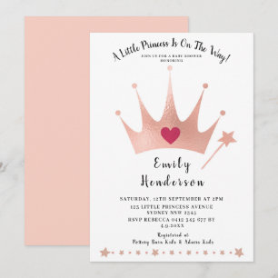 Invitation Jolie princesse Gold Baby shower rose