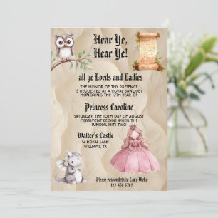 Invitation Jolie princesse Médiéval Renaissance Royal Anniver