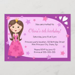 Invitation Jolie princesse violette violet mignonne anniversa