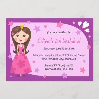 Invitation Jolie princesse violette violet mignonne anniversa
