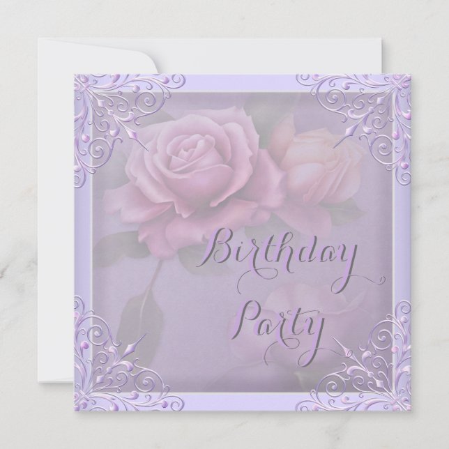 Invitation Jolie Purple Lilac Rose fête d'anniversaire (Devant)
