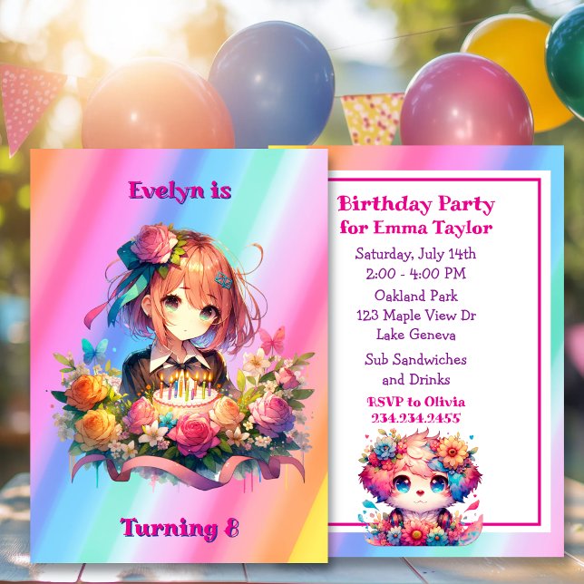 Invitation Jolie Rainbow Anime Fête d'anniversaire de fille (Créateur téléchargé)