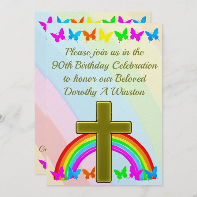 INVITATION JOLIE RAINBOW CHRISTIAN 90ÈME ANNIVERSAIRE INVITAT (Devant / Derrière)