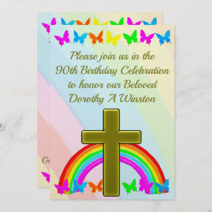 INVITATION JOLIE RAINBOW CHRISTIAN 90ÈME ANNIVERSAIRE INVITAT