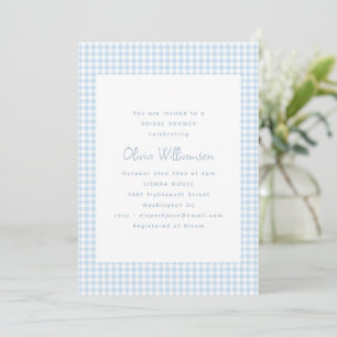 Invitation Jolie Rétro Mariage Prépayé Gingham Bleu Clair
