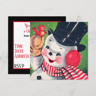 Invitation Jolie rétro vintage Noël bonhomme de neige Fête de