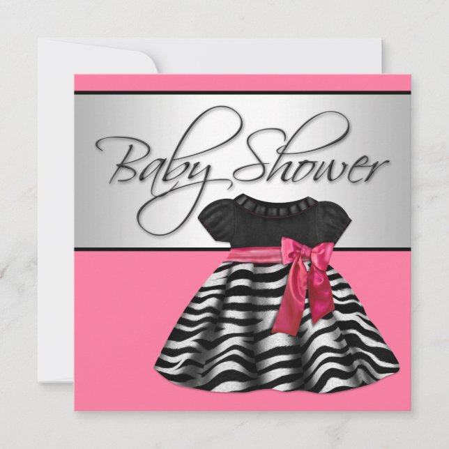 Invitation Jolie robe rose Baby shower Zebra (Devant)
