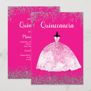 Invitation Jolie robe rose Quinceañera 15e anniversaire Invit