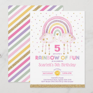 Invitation Jolie rose arc-en-ciel nuages Filles fête d'annive