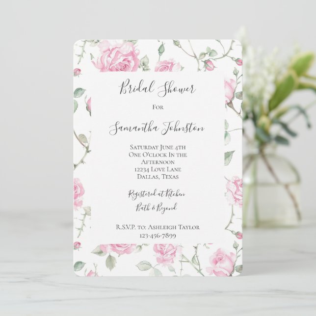 Invitation Jolie rose blanche Roses Fêtes des mariées florale (Debout devant)