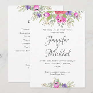 Invitation jolie, rose et lilas aquarelle tulip floral