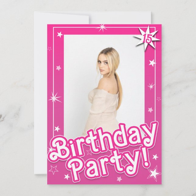 Invitation Jolie rose Étoiles Anniversaire Photo (Dos)