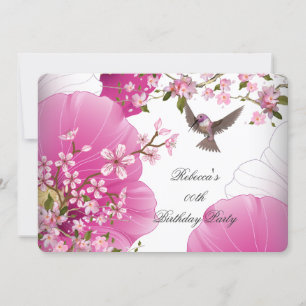 Invitation Jolie rose Fleur asiatique Bird Birthday Party 2L