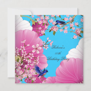 Invitation Jolie rose Fleur asiatique Bluebird fête d'anniver