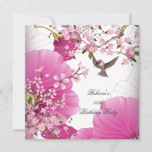 Invitation Jolie rose Fleur asiatique fête d'anniversaire