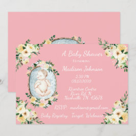 Invitation Jolie rose Nouveau-né bébé fille Douche