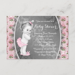 Invitation Jolie rose rose et gris Baby Shower
