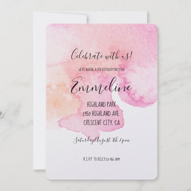Invitation Jolie rose rose Peach Aquarelle Anniversaire (Devant)