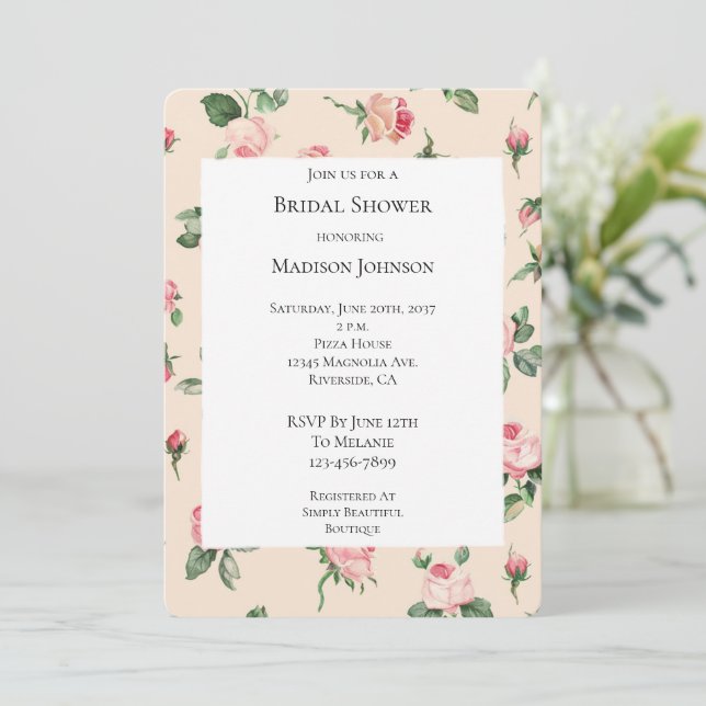 Invitation Jolie Rose rose rose  Fête des mariées crème (Debout devant)