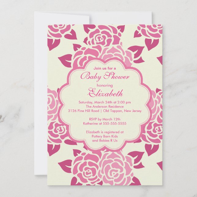 Invitation Jolie rose Roses Baby shower de printemps Invitati (Devant)