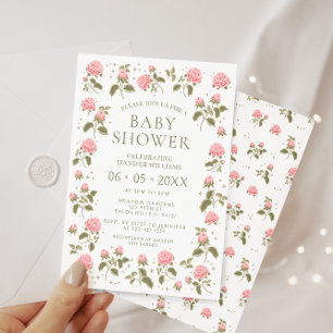 Invitation Jolie rose roses bohème fleurie bébé douche