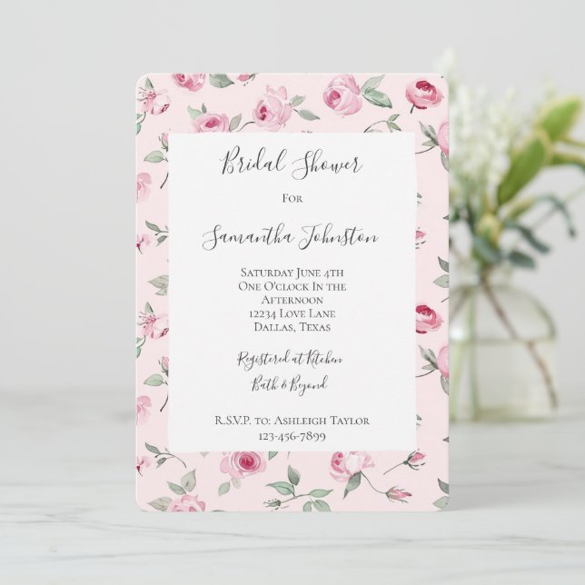 Invitation Jolie rose Roses Fête des mariées florale (Debout devant)