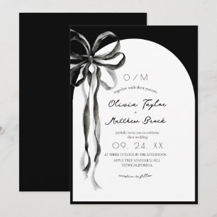 Invitation Jolie ruban aquarelle moderne mariage noir