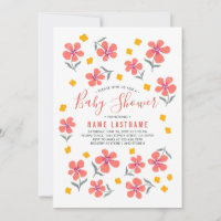 Jolie simple folk Rouge jaune Baby shower fleurs