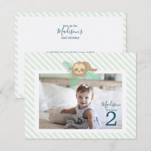 Invitation Jolie Sleepy Baby Sloth 2e fête d'anniversaire