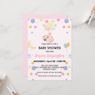 Invitation Jolie Sloth étoile ballon baby shower fêtes filles
