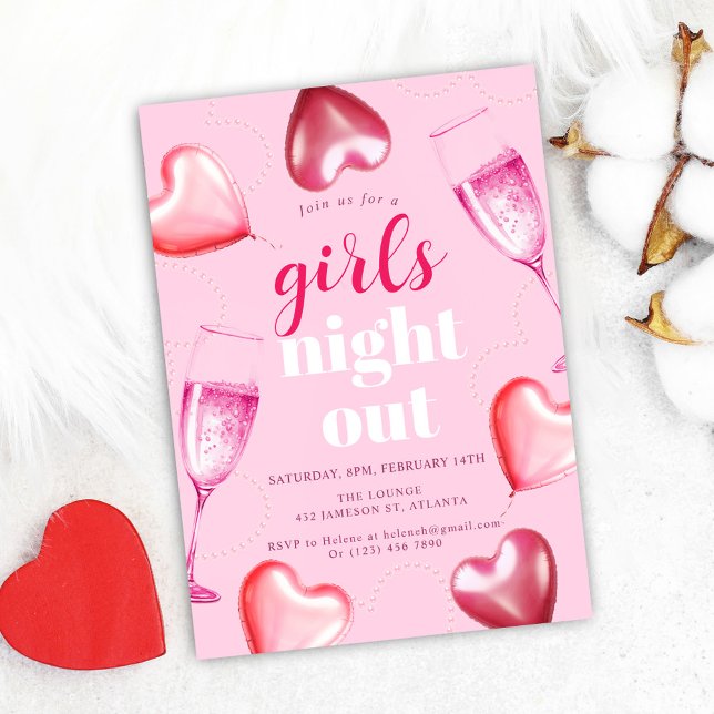 Invitation Jolie Soirée d'anniversaire rose Filles (Cute Elegant Pink Birthday Girls Night Out Party Invitation)
