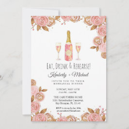 Invitation Jolie soirée de répétition de mariage rose aux fle