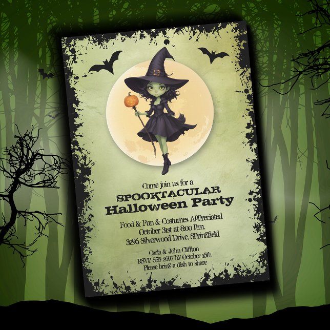 Invitation Jolie sorcière fête d'Halloween (Cute Witch Halloween Party Invitations)