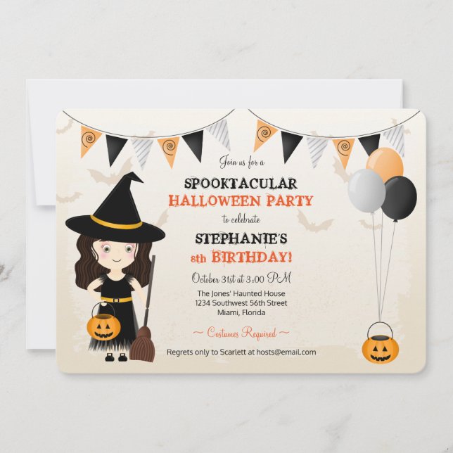 Invitation Jolie sorcière fête d'Halloween (Devant)