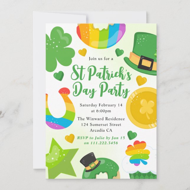 Invitation Jolie St Patrick Green, Gold et Rainbow (Devant)