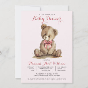 Invitation Jolie Teddy Bear Girl Baby shower rose