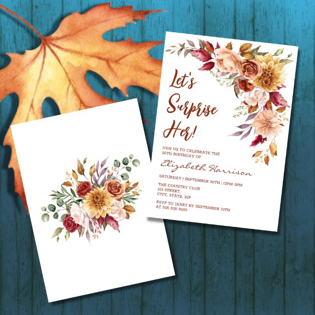 Invitation Jolie Terracotta Automne Floral Surprise Anniversa (Créateur téléchargé)