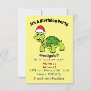 Invitation Jolie tortue en chapeau de Père Noël