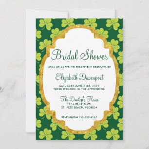 Invitation Jolie trame de trèfle de shamrock vert pour la dou