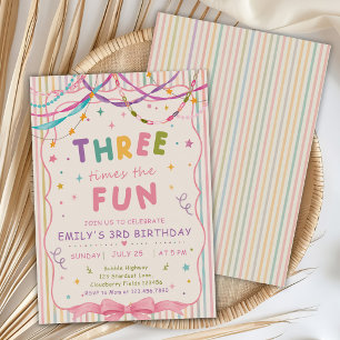 Invitation Jolie Trois Fois Plus De Plaisir Fête D'anniversai
