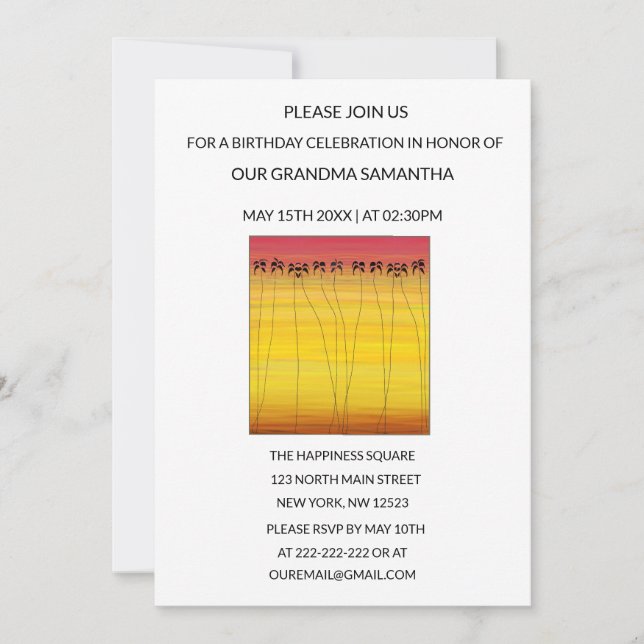 Invitation Jolie Tropical Summer Sunset Anniversaire (Devant)